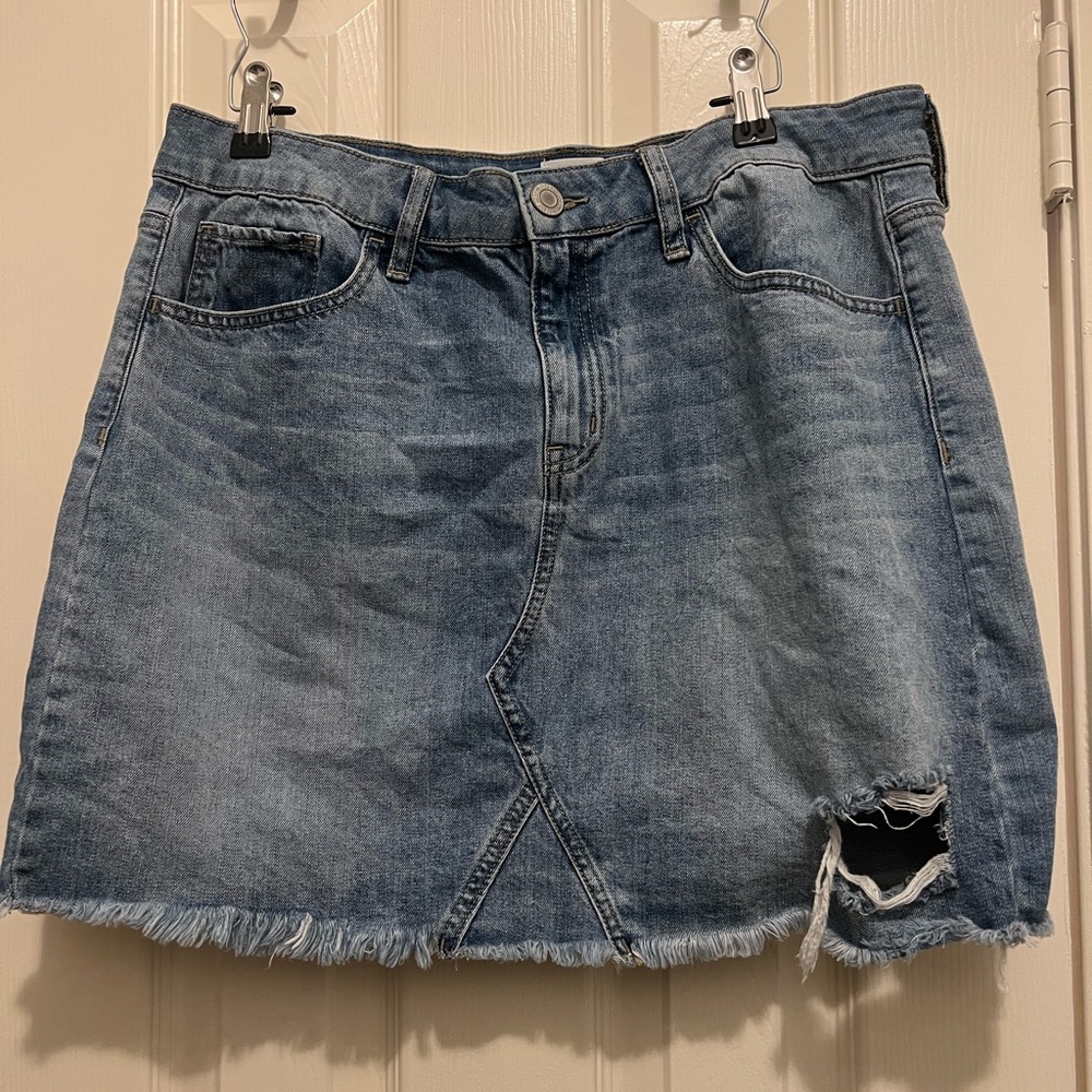 SO Light Blue Distressed Denim Mini Skirt